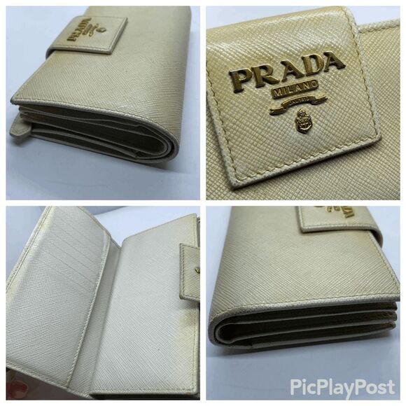 Authentic Prada Beige Saffiano Leather Wallet w/ Original Authenticity Card & Bo - Picture 5 of 16